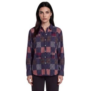Carolina Blues Patchwork 100% Cotton Shirt Womens Size 22 Blouse Plaid Polka Top